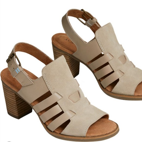 TOMS Suede Leather Block Heels Sandals - Picture 1 of 12